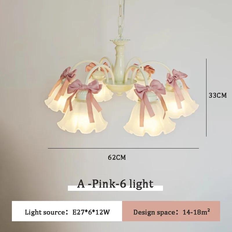 French design living room pendant light dining room romantic warm children's room pendant light sweet bow pink eye protection