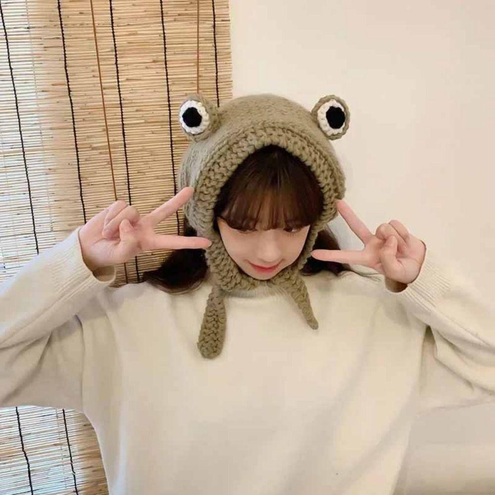 Warm Knitted  Frog Hat Knitted Warm Hat Cap Gift Idea Women  Beanie Hat  Costume Accessory