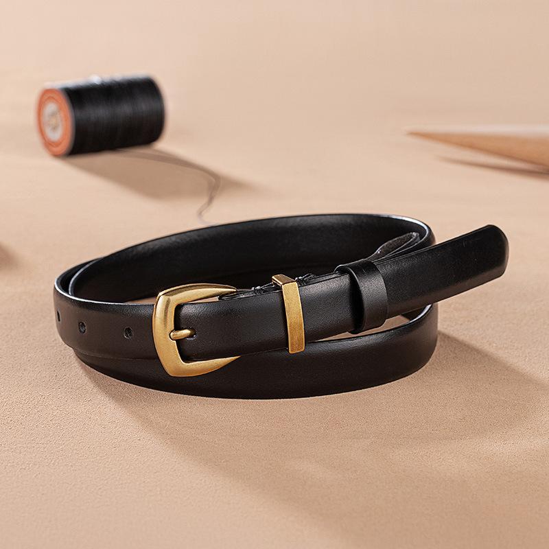 Guangzhou Top Layer Cowhide Thin Belt for Women Fashion Versatile Genuine Leather Korean Belt for Women High End Decorative Cowhide Belt