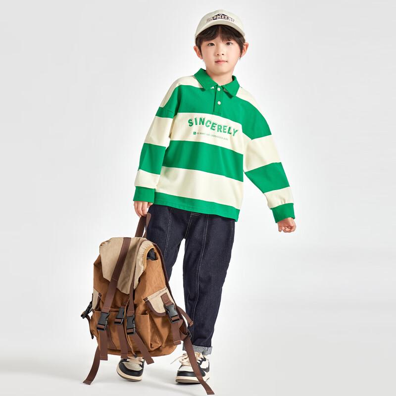 Boys Korean Academy Style Striped Long Sleeve Polo Shirt 110