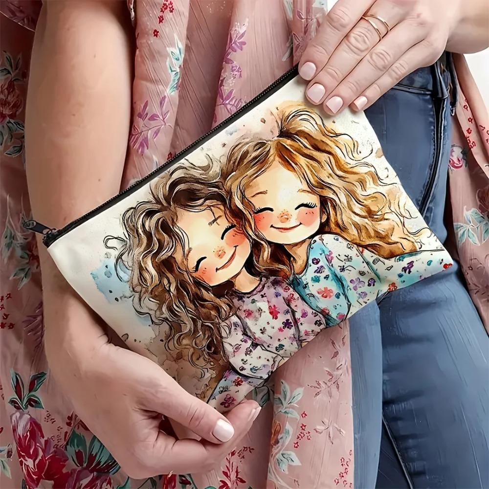 1pc Cute Girls' Makeup Bag - Portable Linen Cosmetic Pouch | Vibrant Cartoon Design, Travel, Vacation, Business