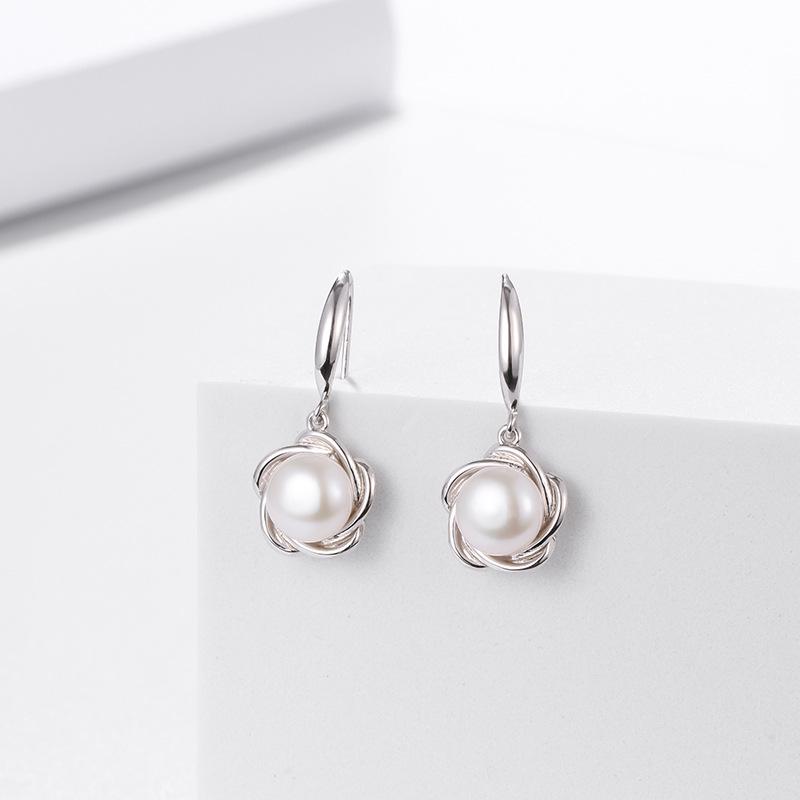 Korean Style Elegant Floral Earrings with S925 Sterling Silver and Freshwater Pearls