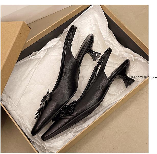 Fashion Large Size Sandals Women's Pumps Pointed Toe Thin Heel Bag Head Sandals 2025 New Flat Shoes Bow Women's Shoes