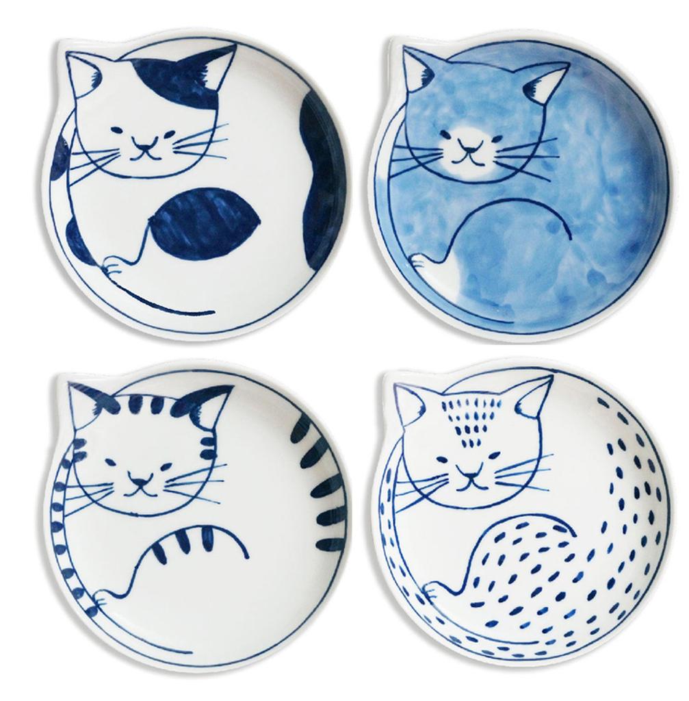 Ishimaru Togei Hasami Ware Coneco Small Side 12cm Set of Microwave and Dishwasher Japanese Made in Product 303324B652 Cat-Patterned Plates, Plates,