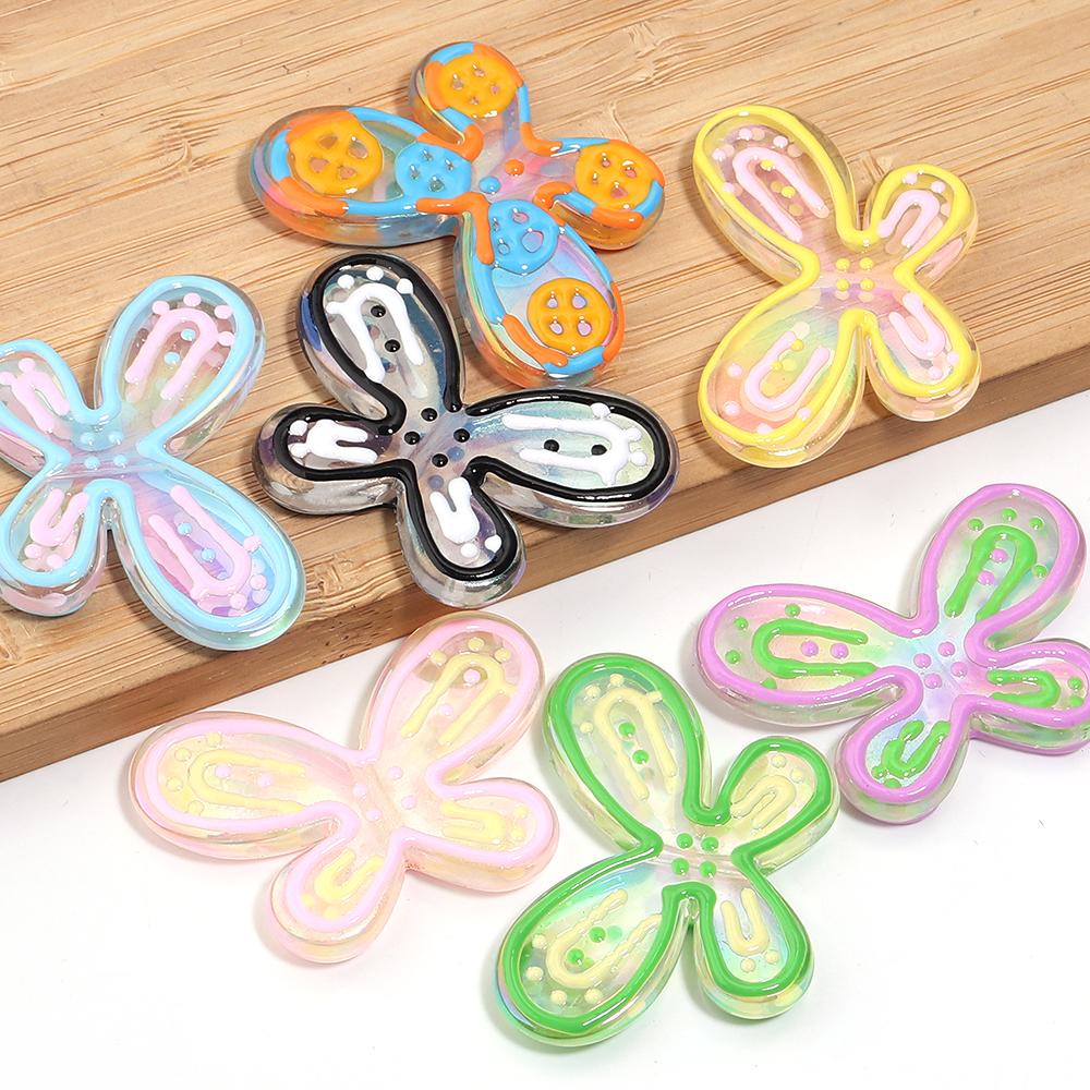 5pcs 46x32mm Butterfly Acrylic Beads Colorful Oil Dripping Loose Beads For Jewelry Making DIY Necklace Earrings Phone Key Chain