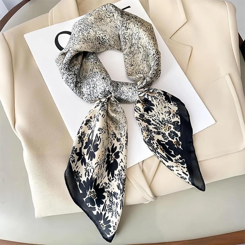 Flower Silk Square Scarf Women Satin Shawl Wrap Hijab Female Hair Band Wrist Luxury Headkerchief 70*70cm Echarpe  Bandana