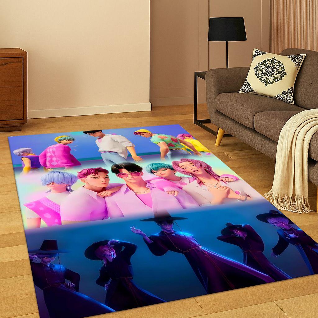 Tappeto Kpop Demon Hunters Rumi Mira Zoey Music Cartoon per Camera da Letto Soggiorno Divano Decorazione Casa, Tappetino Antiscivolo Regalo