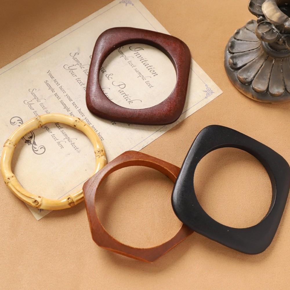 Round Wooden Bangles Ethnic Style Women Bangles Vintage Square Bracelets  Gifts