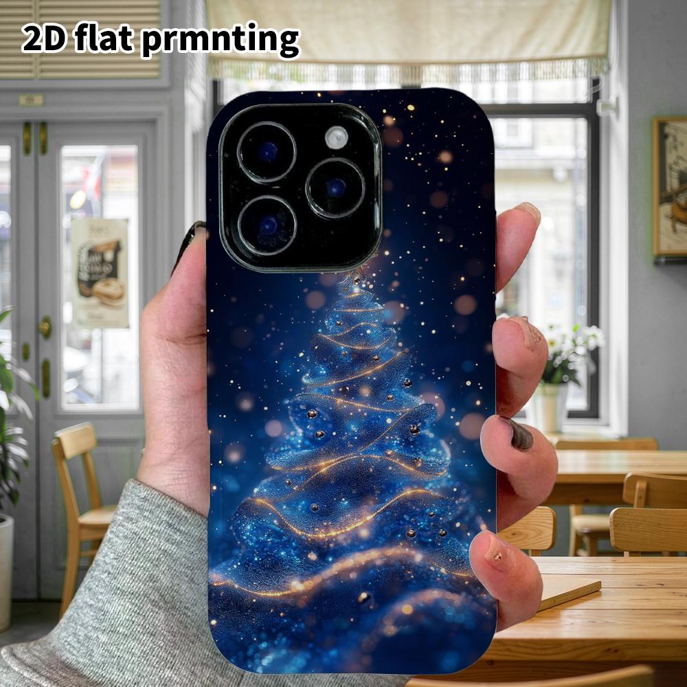 Phone Case: 2D Flat Design Suitable for iPhone 18 17 16 15 14 13Pro Film Protective Case, Couple Style, Glitter Christmas Tree, Christmas and Hallowee