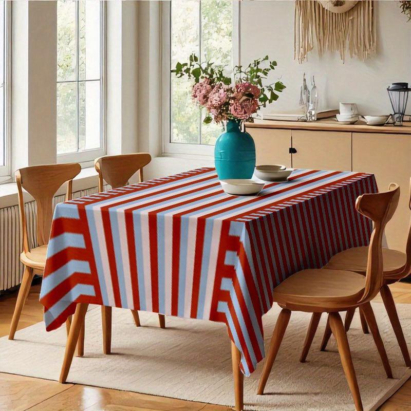 1 Stück Weiche und Modische Elegante Orange-Blaue Gestreifte Tischdecke, 2D Flach, Premium Geschenkxzj