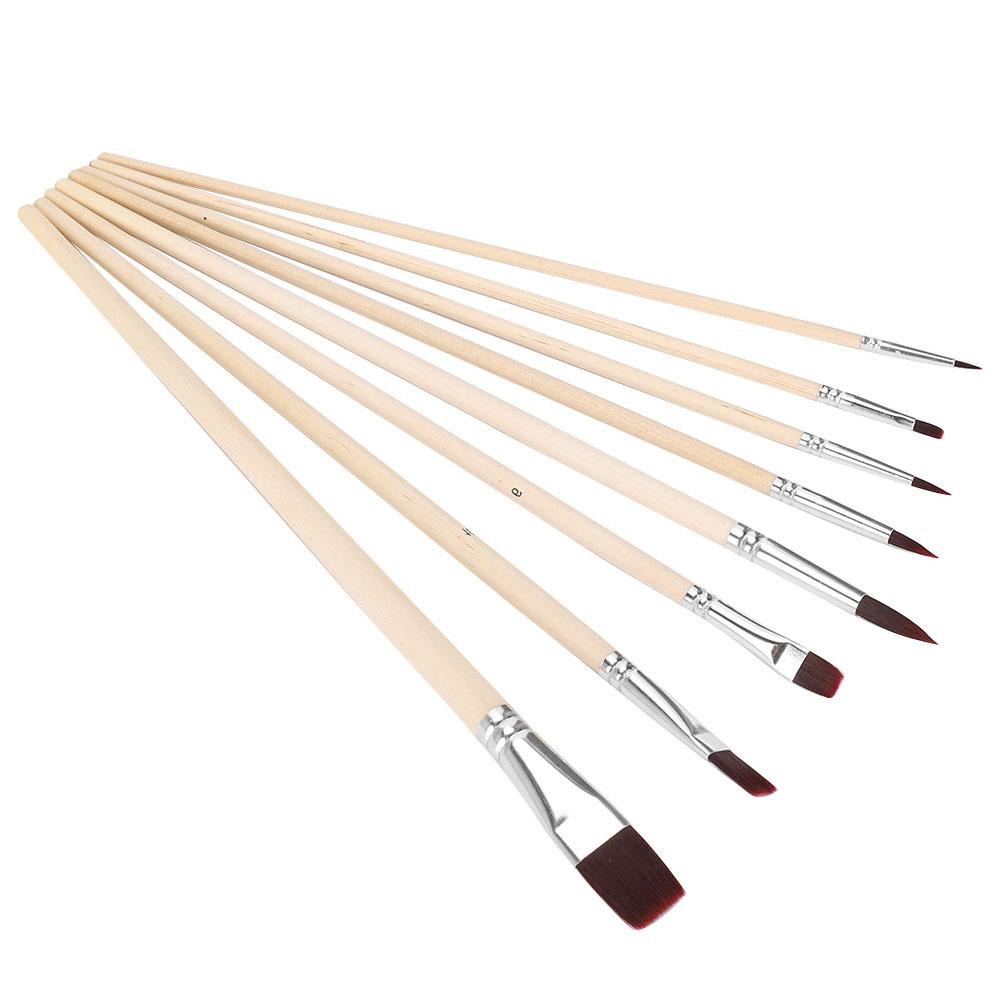 8Pcs Nylon Brush Set Flat Tip Watercolor Gouache Oil Acrylic Painting Tool Artist Brushes
