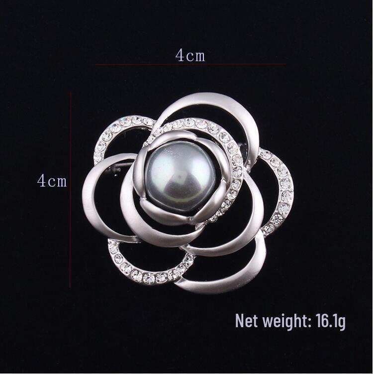 High-End Korean Matte Silver Pearl Flower Brooch