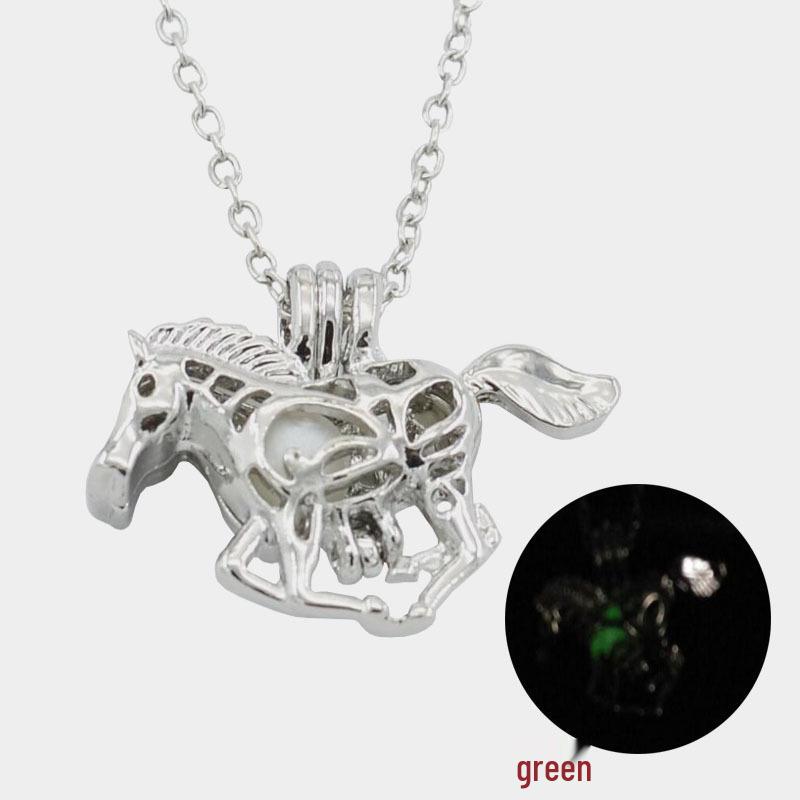 Luminous Black Night Glow Pony Pendant Necklace with Hollow Bead Design