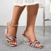 Mode Damen High Heels Sandalen Transparent Mode Schuhe Pantoletten Damen Offene Zehen Eckige Zehen Hausschuhe Neu Mix Farbe Graffiti Sandalen