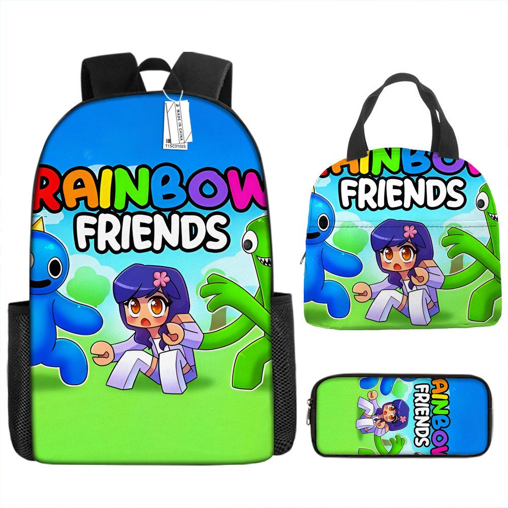 Rainbow Friends School Bag Rainbow Friends Backpack Three-piece Set for Elementary School Students Large Capacity Cartoon Computer Bag