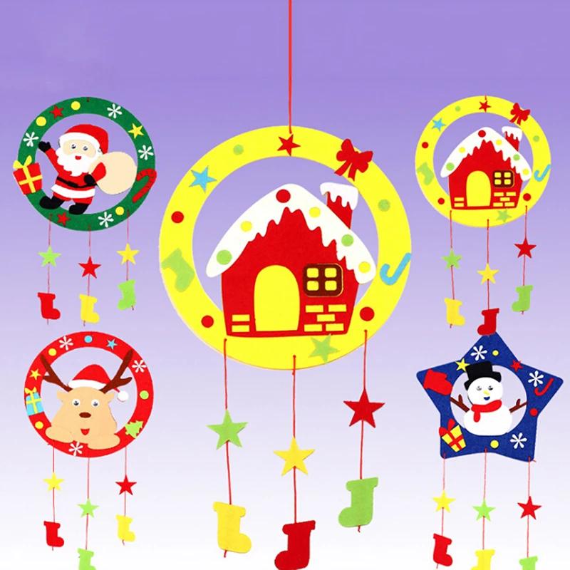 Non-Toxic Children Diy Handmade Craft Kits Christmas Wreath Decoration Kids Creative Materials Kits Puzzle Craft Educational Toy Xmas Gift