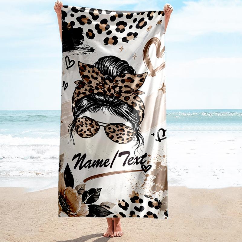 1PC Custom Name Luxe Leopard Vibes Beach Towel Highly Absorbent And Sand-Resistant Towel for Swimming, Pool, Yoga, And Travel Lightweight