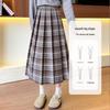 Women's High-Waist A-Line Woolen Plaid Skirt - Mid-Length, Pleated, Slimming, Elastic Waist