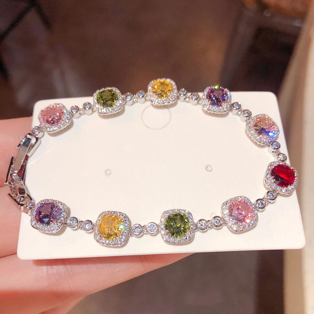 Copper Zircon Geometric Chain Bracelet For Women With Fashionable Office Wear
