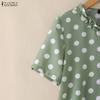 ZANZEA Women Casual Round Neck Polka Dot Print Short Sleeve Blouse
