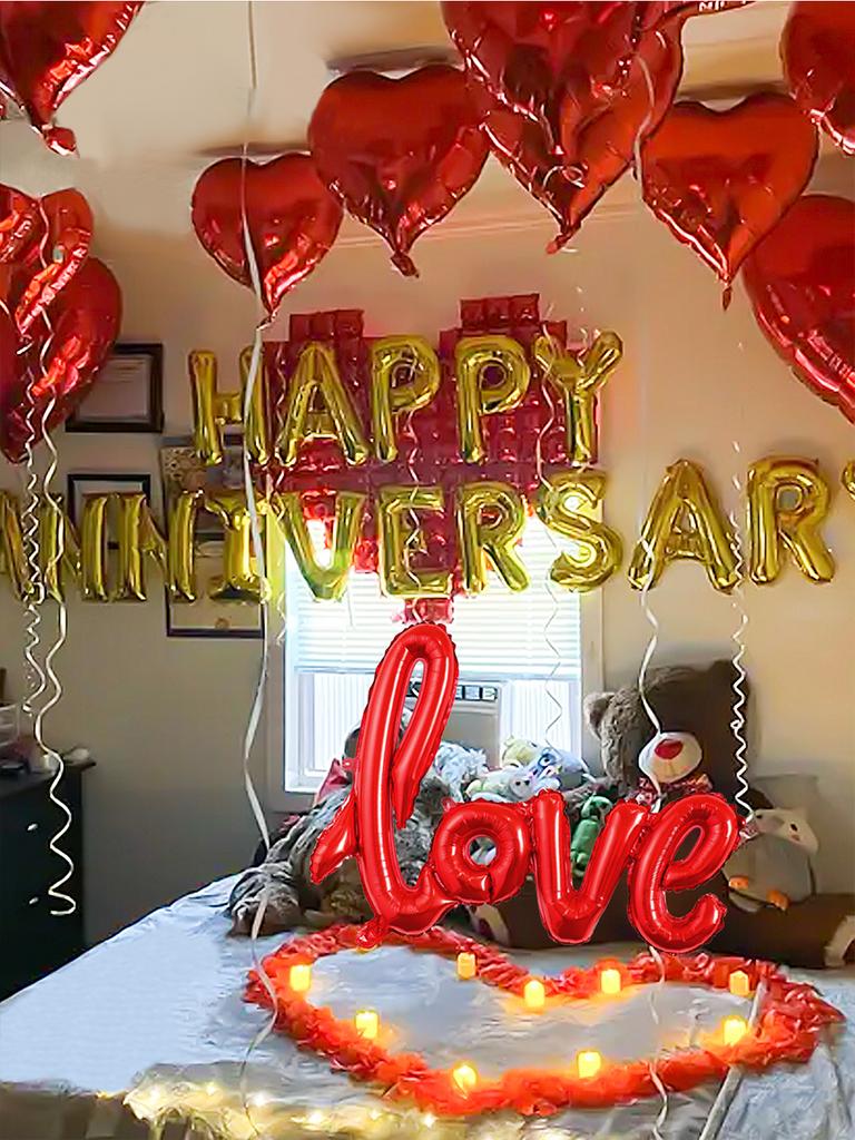 1 Satz goldene herzförmige Happy Anniversary-Ballons, zur Valentinstags-Partydekoration, Jubiläum, Hochzeit, Party mit Liebesthema