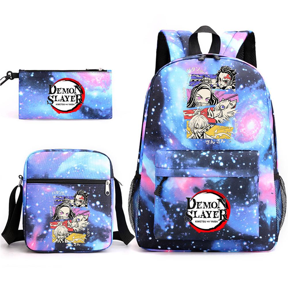 3Pcs/set Anime Demon Slayer Printed Backpack with Shoulder Bag Pencil Case for Teenager Student Boy Girl Large Capacity Waterproof Schoolbag