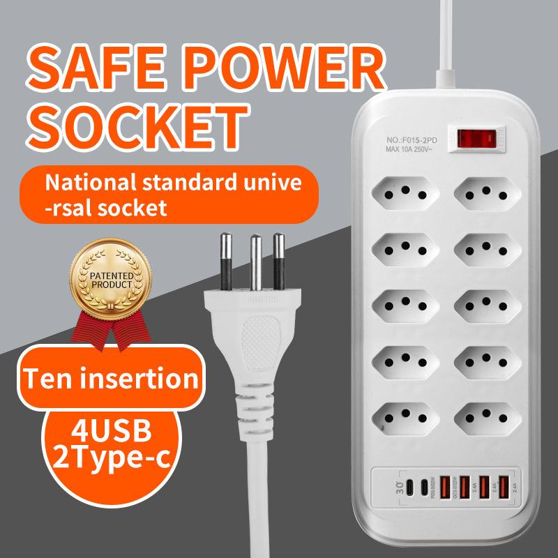 

Brazilian Standard Power Strip with USB for Home Use Brazilian Standard for Office Use and Type C Charging Port f015-2pd- 2m brazilian socket