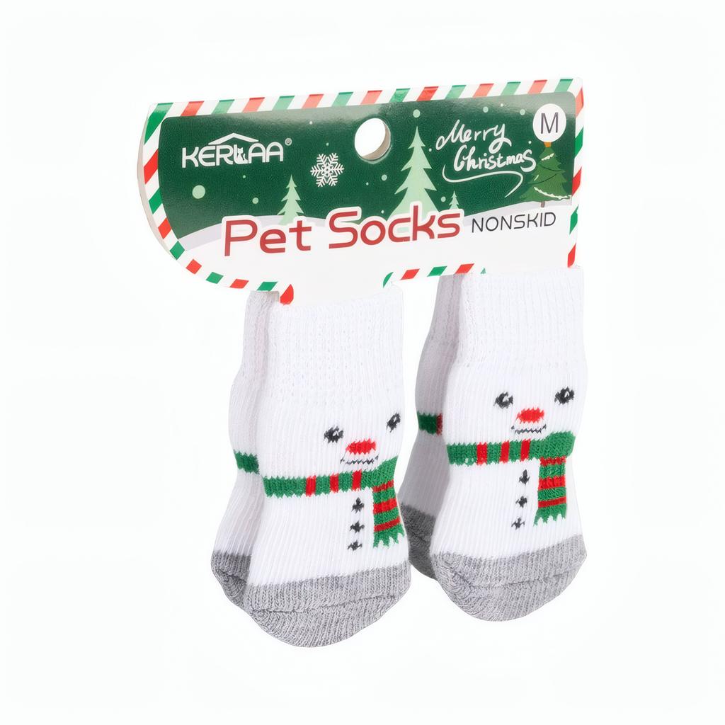 Weihnachts Hundesocken Anti-Rutsch Haustier Pfoten Socken Santa Rentier Schneeflocke Muster Anti-Verlust Warme Weiche Socken für Kleine Mittlere Hunde
