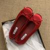 Red shallow single shoes female spring new French retro gentle fairy wind round head ballet flat beanie shoes