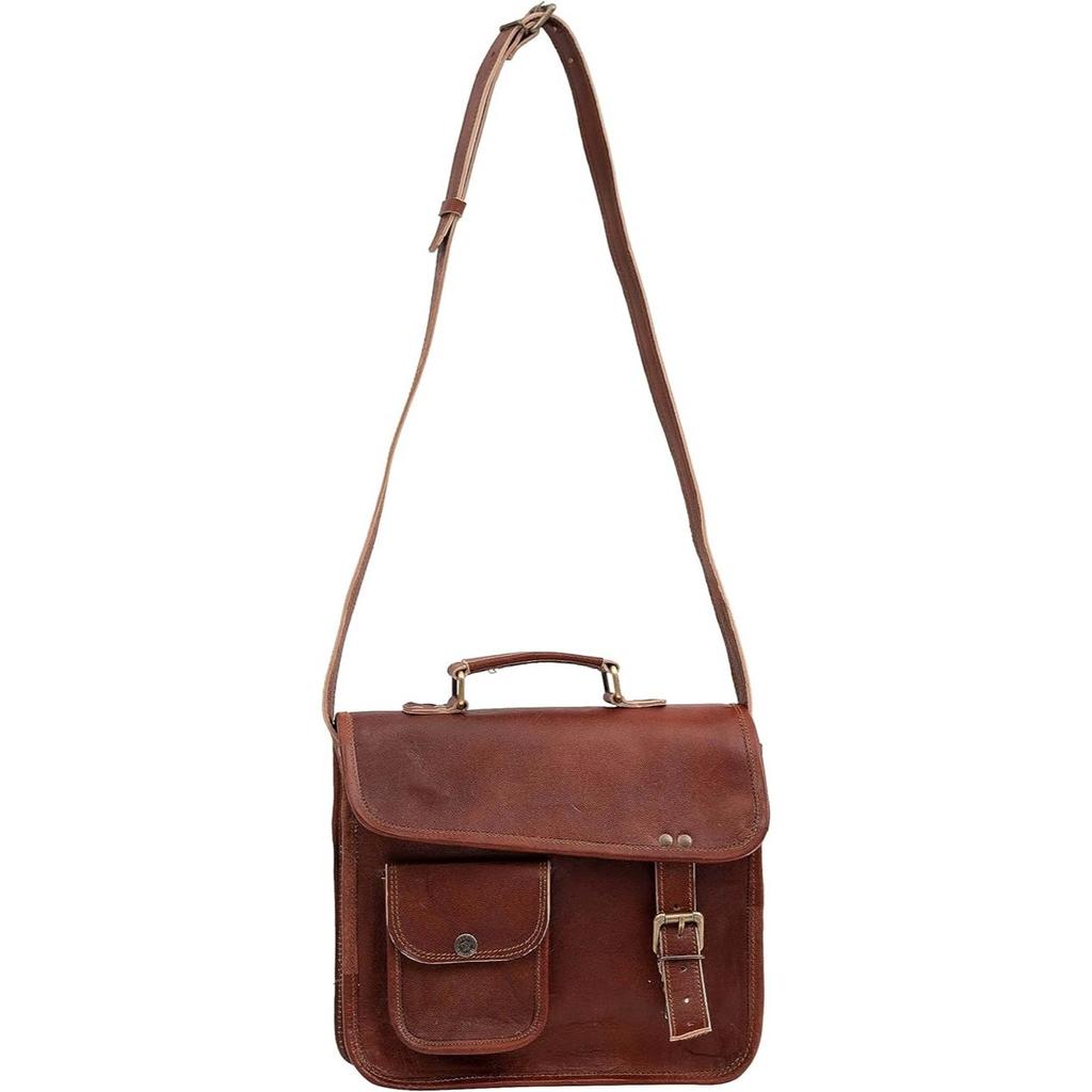 Leather 11 Inch Vintage Leather Ipad Messenger Bag For Office -Handmade Document Briefcase Adjustable Satchel Bags Rustic Brown