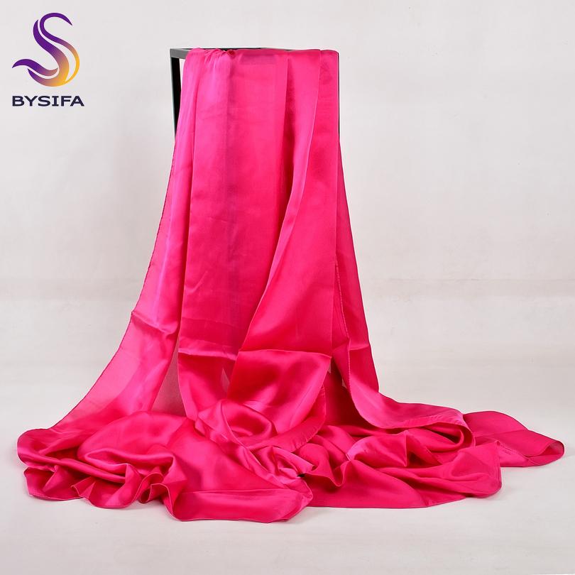 [BYSIFA] Chinese Silk Scarf Winter Women Long Satin Scarf Shawl Luxury Wine Red Scarves Simple Muslim Plain Head Scarf 180*90cm