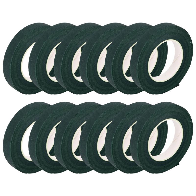 ABBY-12 Pcs Floral Tape Florist Stem Wrap Green Tape For Bouquet Flowers And Crafts Making