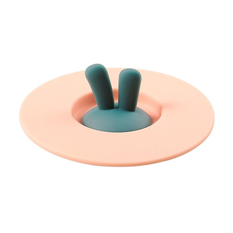 

10cm Rabbit Ears-shaped Cup Lid Silicone with Spoon Holder Anti-dust Bowl Cover Cup Seals for Kitchen Glass Mugs рожевий