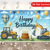 2D Flat Yellow and Black Engineering Vehicle Theme Birthday Background Cloth Happy Birthday Element Background Banner