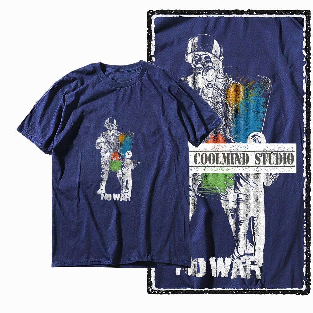 Coolmind X0010 100% Cotton Anti-war Print Exclusive Graphic Men T Shirt Big Size Men Tshirt Casual T-shirt for Men Tees