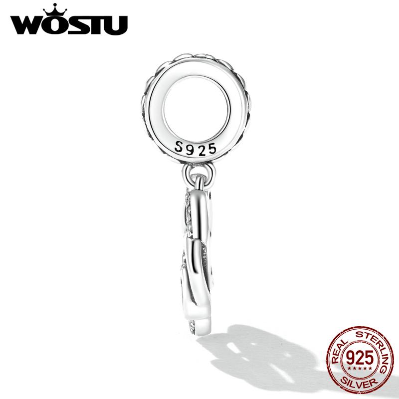 WOSTU 925 Sterling Silver Cute Heart Cat Pendant Charm Beaded for Women Fit Original DIY Bracelet Necklace Jewelry Gift