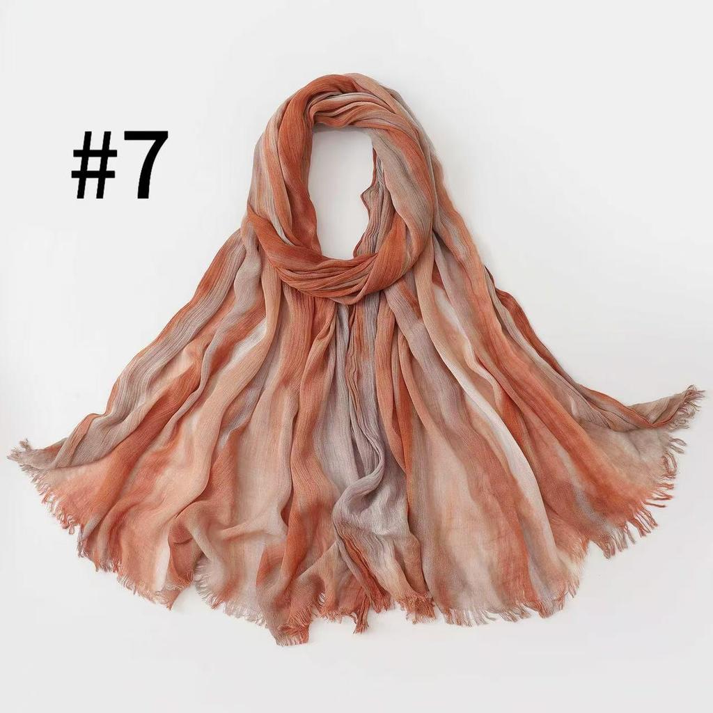 Retro Gradient Pleated Stripe Cotton Headscarf - Women's Large Ethnic Wrap