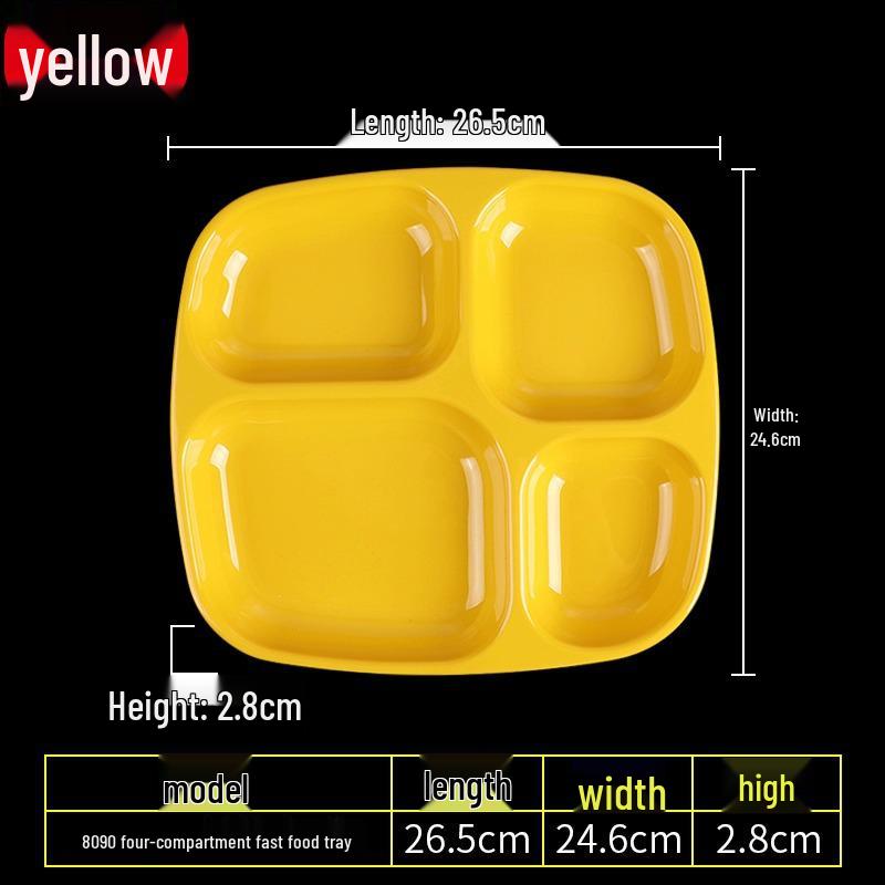 Four-Compartment Faux Porcelain Meal Tray - Melamine Square Fast Food Tray