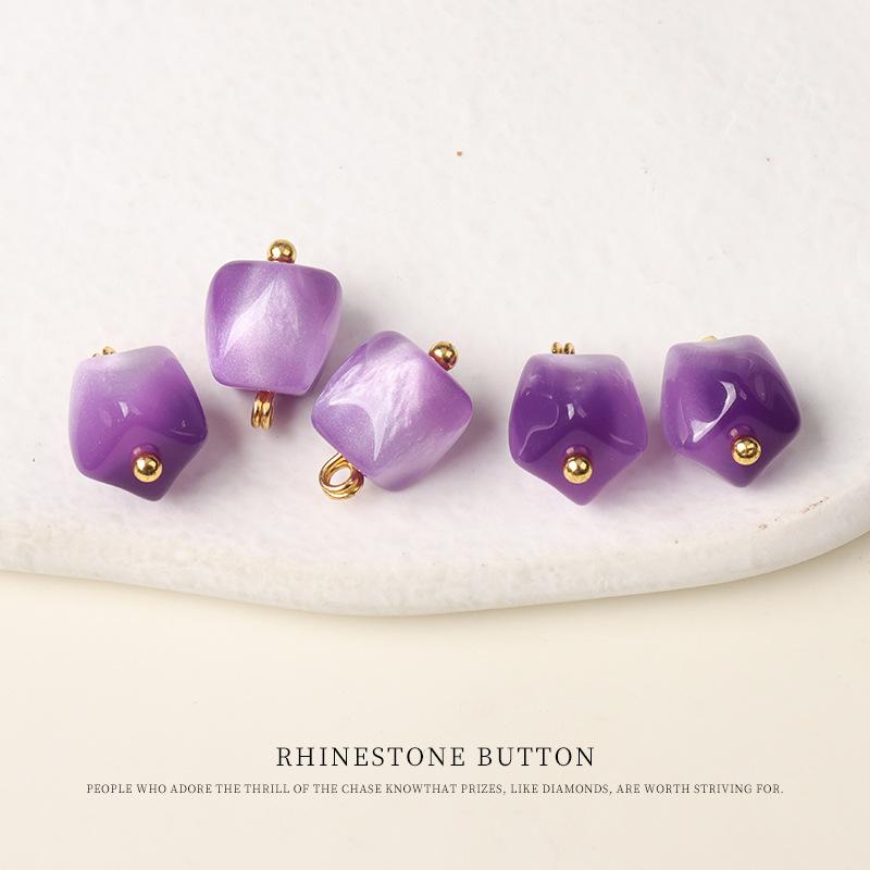 5pcs Color Resin Cut Face Gold Nail Buttons, National Style Cheongsam Hanfu Buttons, Shirt Cardigan Sweater Decorative Buttons