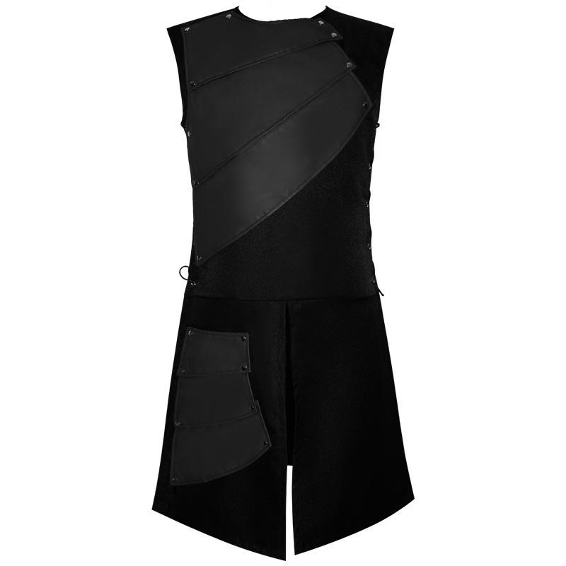 

Костюм Воина Средневековый Без рукавов Круглый вырез Боковые ремни Ретро Наряд Мужской Для XXXL чёрный