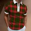 Trendy Zip-up Short Sleeve Polo, Stylish Checkered Design for Casual Wear.