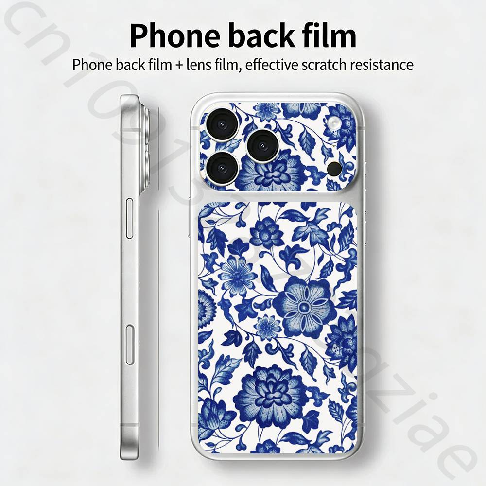Blue and White Porcelain For iPhone 17 pro Max /17 pro Full Cover Decal Skin Wrap 3D Colorful Rear Protective Sticker Film