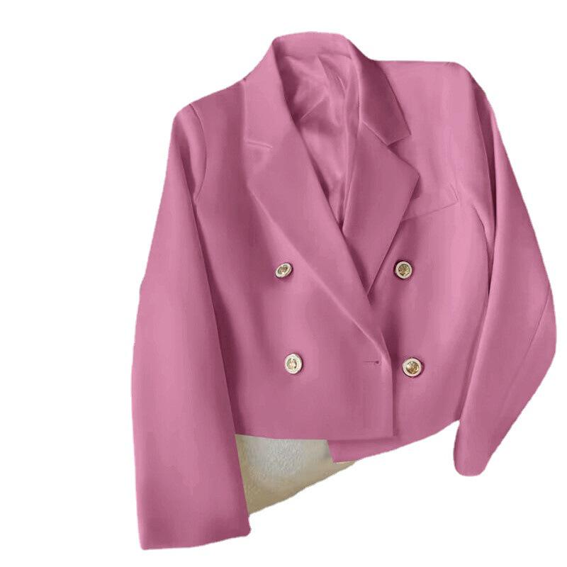 Women's Petite Casual Pink Suit Jacket - Korean & British Style for Spring and Autumn