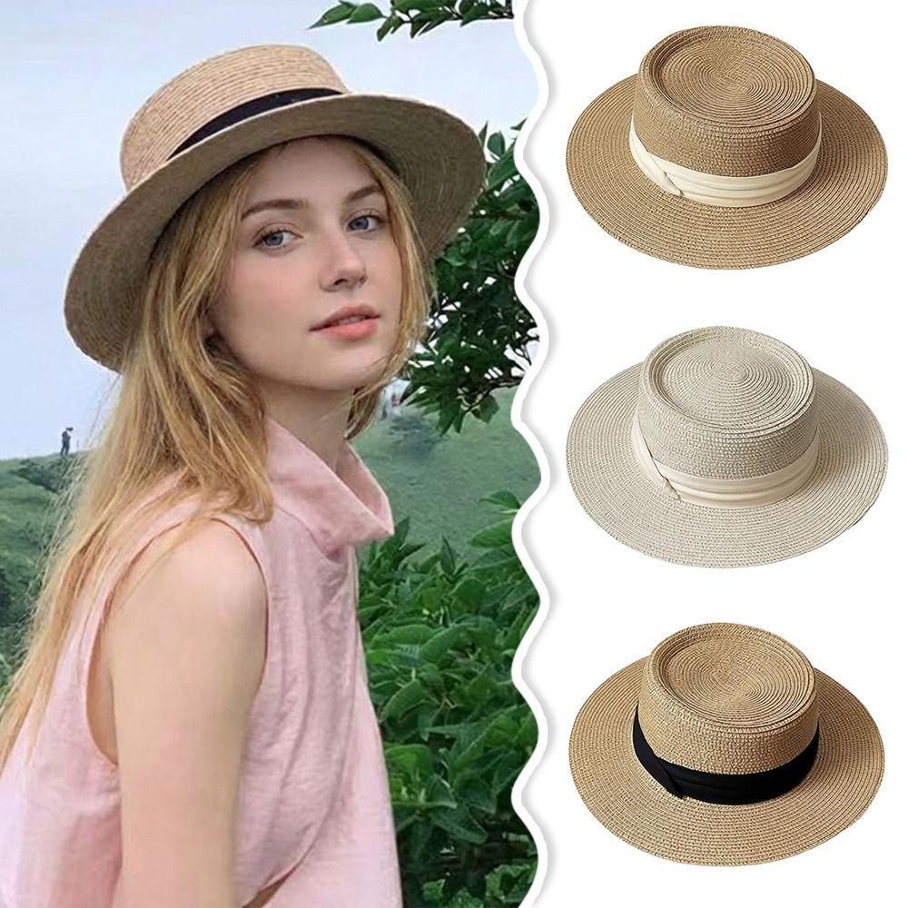 UV Protection Sun Hats Wide Brim Beach Hats French Elegant Holiday Straw Hat