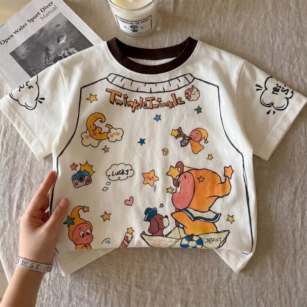 Girls Summer Short Sleeve T Shirt Cute Cartoon Print Comfortable Breathable Top