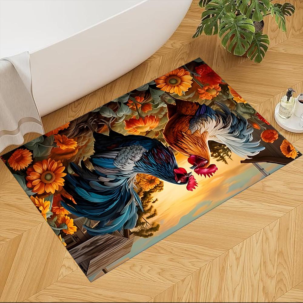 Colorful Chicken Art Pattern Non-Slip Home Carpet Design for Office Decor Living Room Bedroom Gift