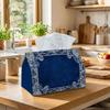 1pc Party Tissue Box, Stylish Baroque Frame, Versatile Tissue Holder, Navy Blue with White Floral Border, Outdoor Party Essentials, Daily Desktop Tiss