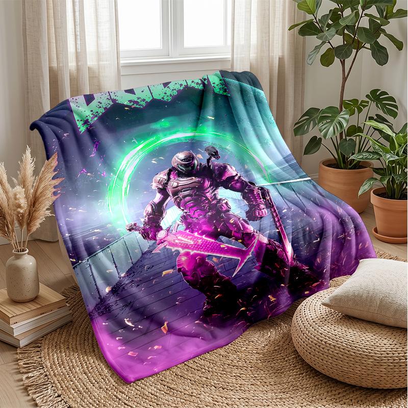DOOMPrinted Flannel Blanket Cozy Skin-Friendly Warm Throw for Couch Bed Indoor Daily Use