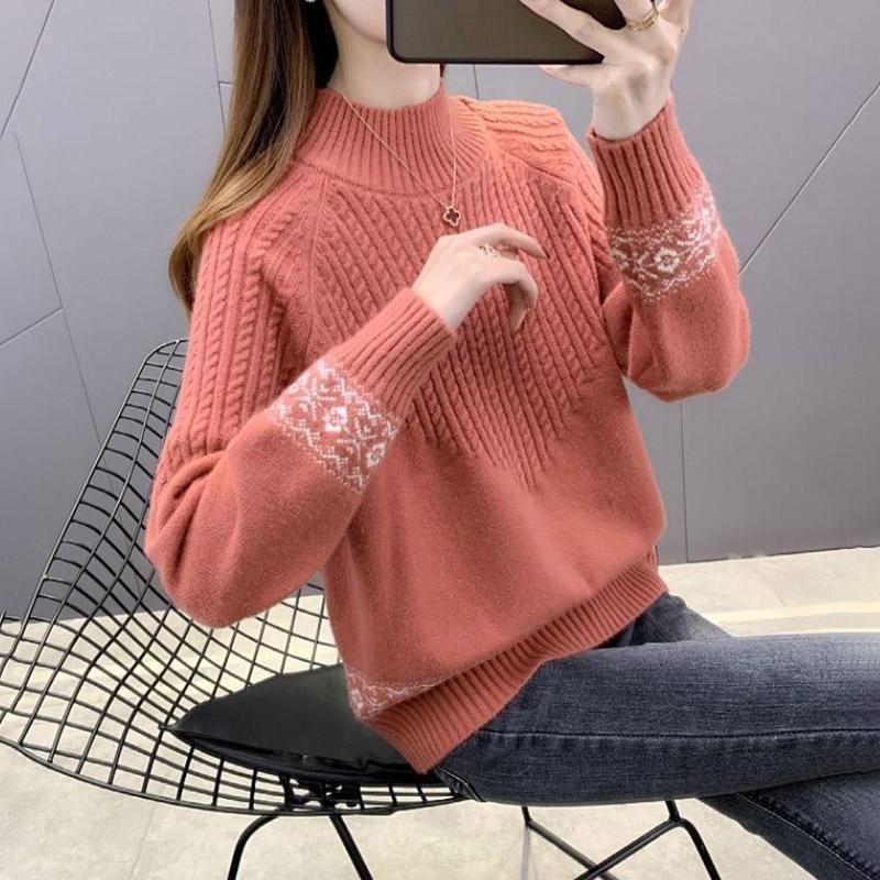 Pullover für Damen Herbst Winter Verdickter Pullover Warm Gestrickt Gestreift Rundhals Basisschicht Dehnbar Langarm Oversize Jumper Oberteile