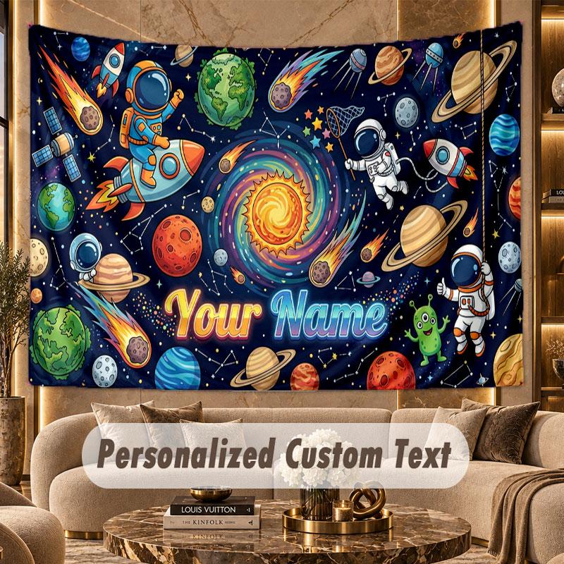 Astronaut Space (162) Theme Personalized Tapestry Custom Name Text Wall Hanging Tapestry Home Background Decoration